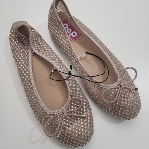 Pop Attraction Nude Women's Size 8.5 Beige Mesh Rhinestones Jewel Ballet Flat - Picture 2 of 12